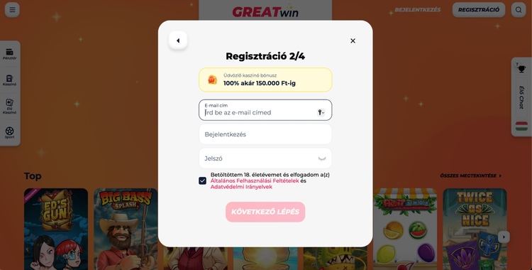 GreatWin regisztráció iepes 2