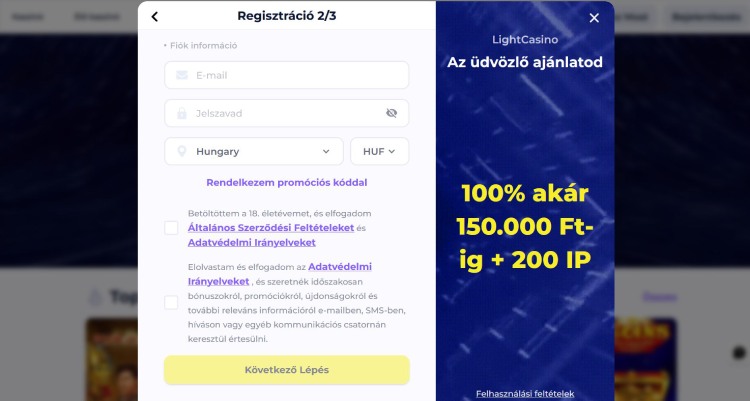 LightCasino regisztráció iepes 2